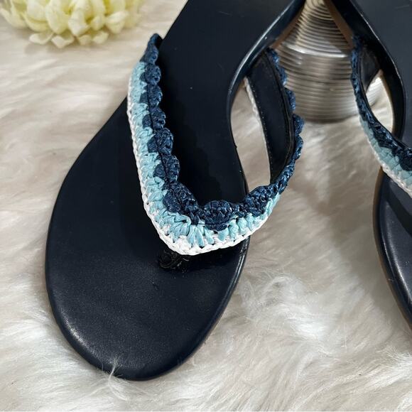 NEW LOFT Crochet Tri Tone Multicolor Blue Flip Flop Thong Slide Sandal 5/5.5 - Picture 12 of 14